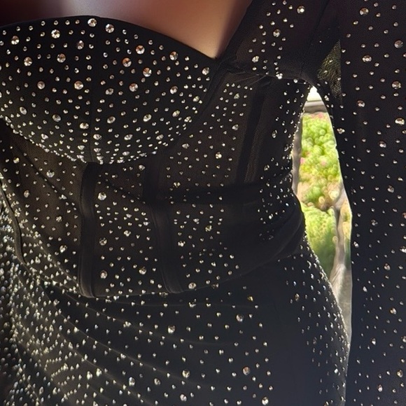 NWT Top Chic Brand bodycon mesh corset MINI dress padded bra BLACK silver M / L - Picture 3 of 10